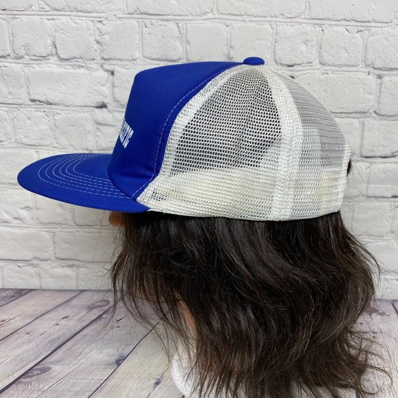 Vintage Trucker Hat Mesh 80s Cap Blue White Mitchell Pacific One Size 1980s - Picture 2 of 8